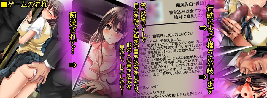 新作[日式ADV] 結子 ～痴漢告白掲示板でおじさん達に変えられていく私～ + 結梨香 ～痴漢・露出掲示板で異常快楽に目覚めていく私～ 生肉版 [430M]