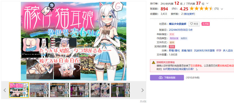 [日式SLG/汉化] 赚钱吧!猫耳娘～异世界卖春SLG～ 稼げ猫耳娘 ～異世界売春SLG～ AI汉化版+全CG存档 [2.40G]